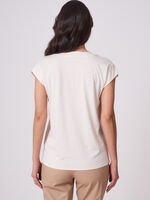 V-neck cotton blend top with drop shoulders image number 1