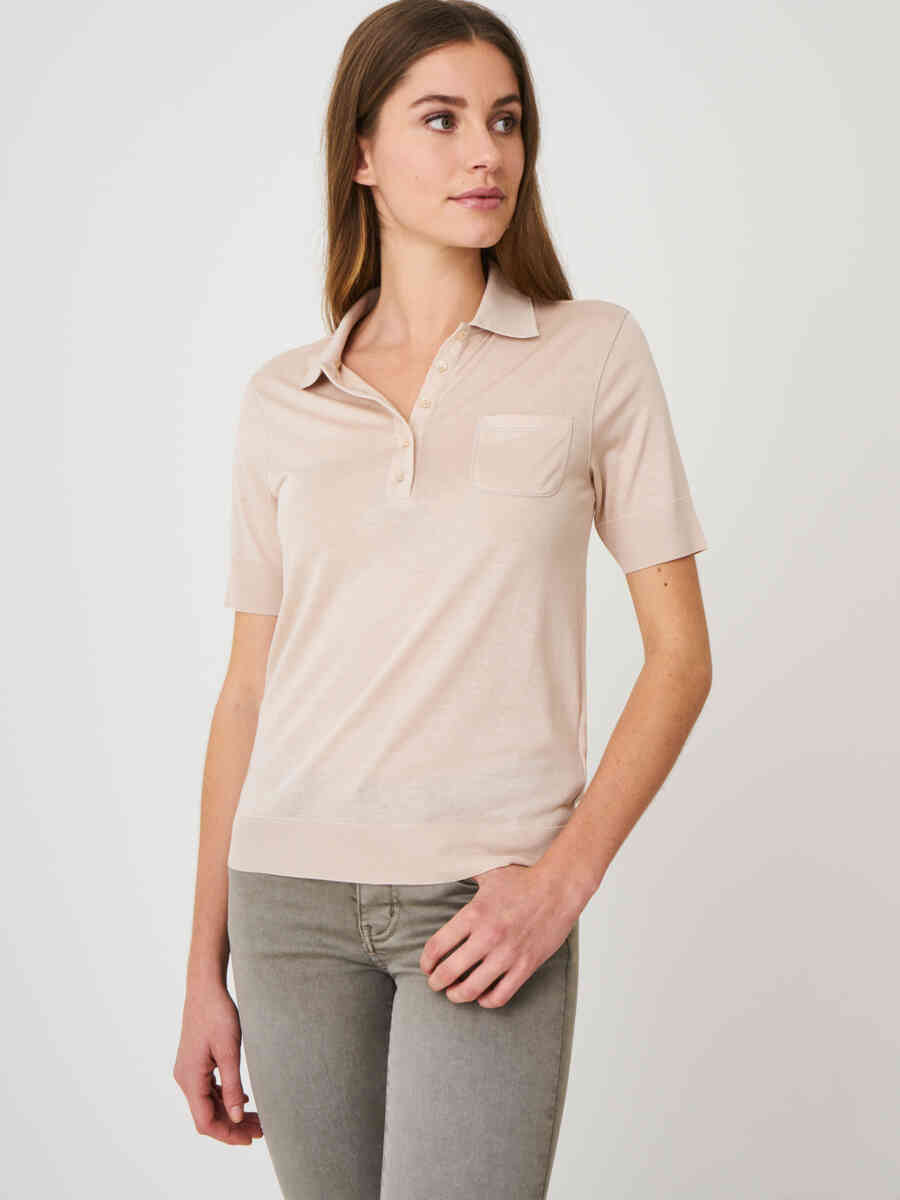 Polo T-shirt in lyocell-cotton blend with chest pocket