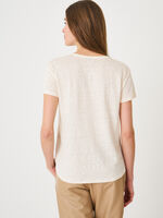 Basic pure linen V-neck T-shirt with chest pocket image number 1