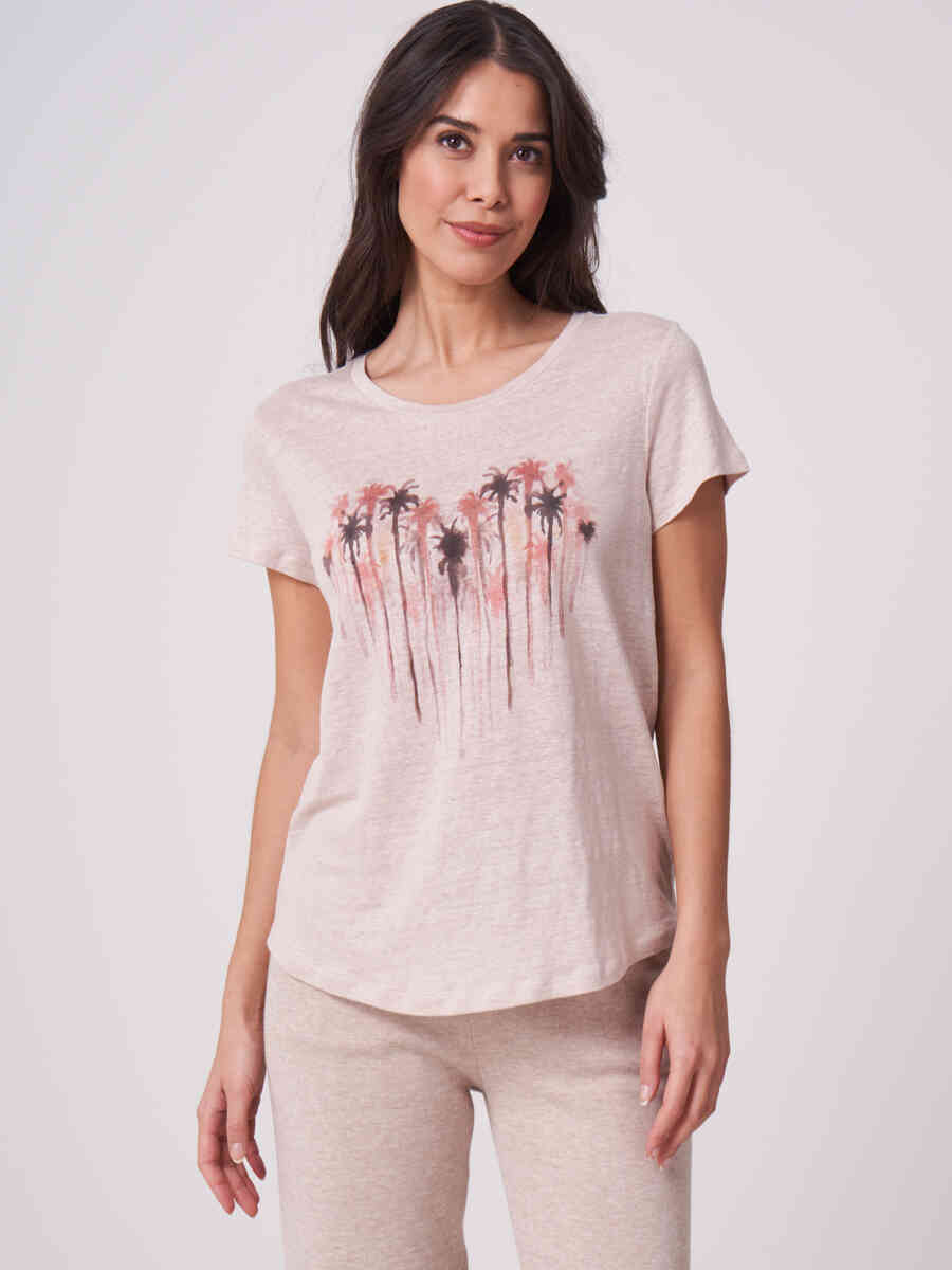Pure linen T-shirt with water color print