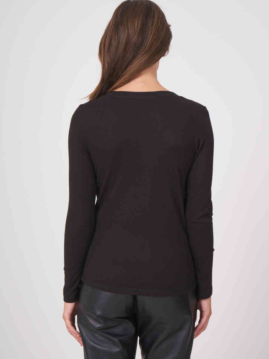 Long sleeve fine rib jersey top image number 5