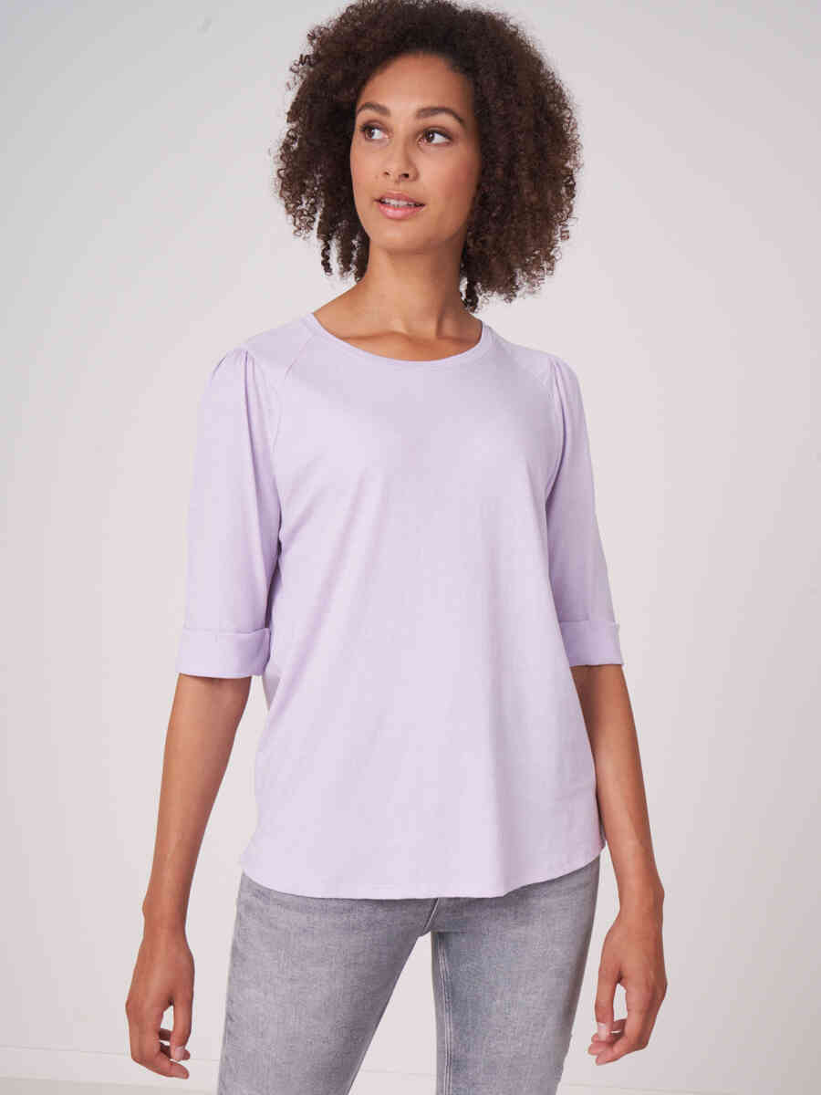 Jersey T-shirt with puff shoulders