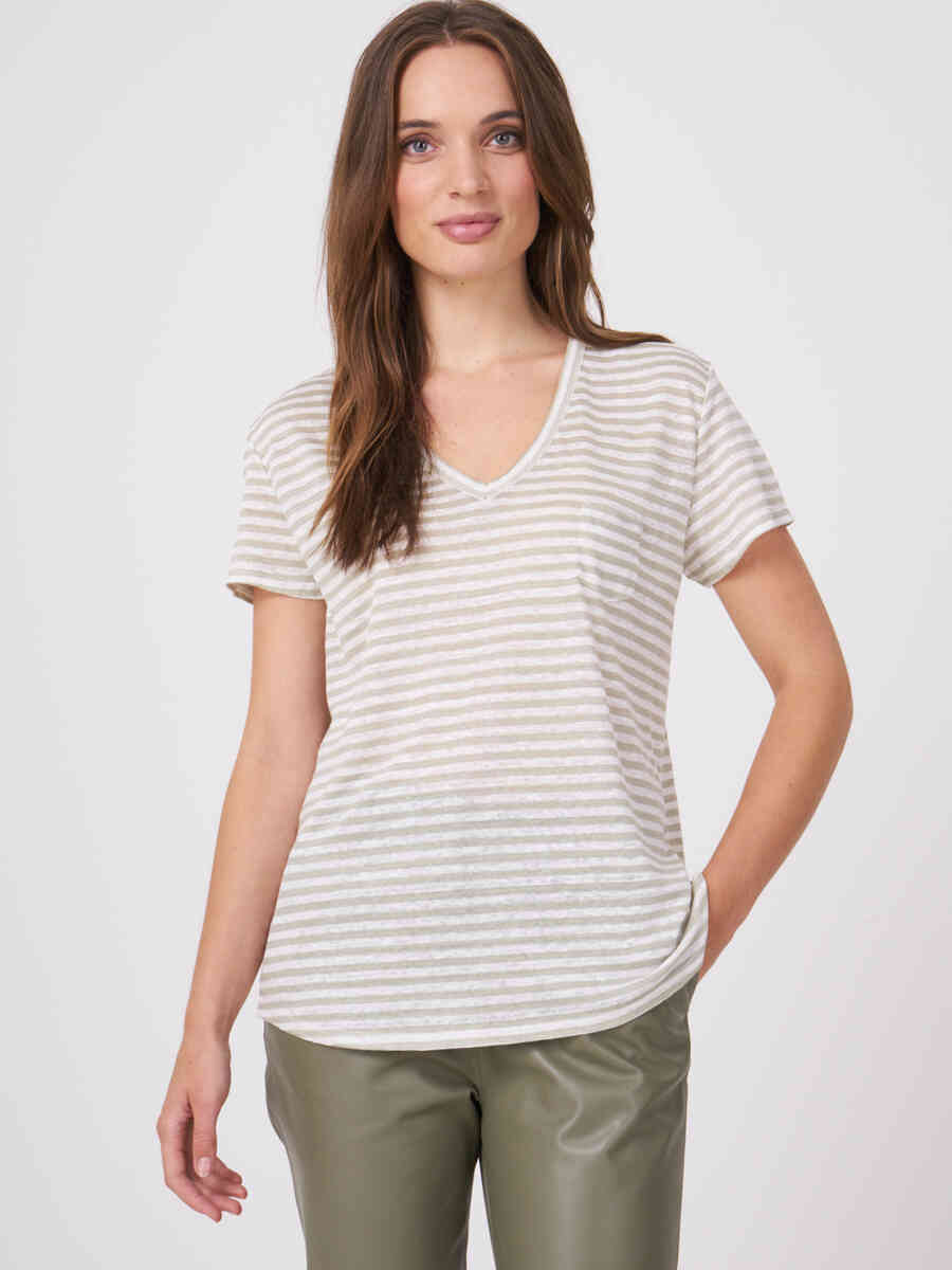 Striped Linen T-shirt with chest pocket