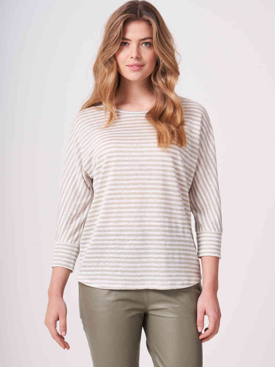 Linen 3/4 sleeve top with stripes