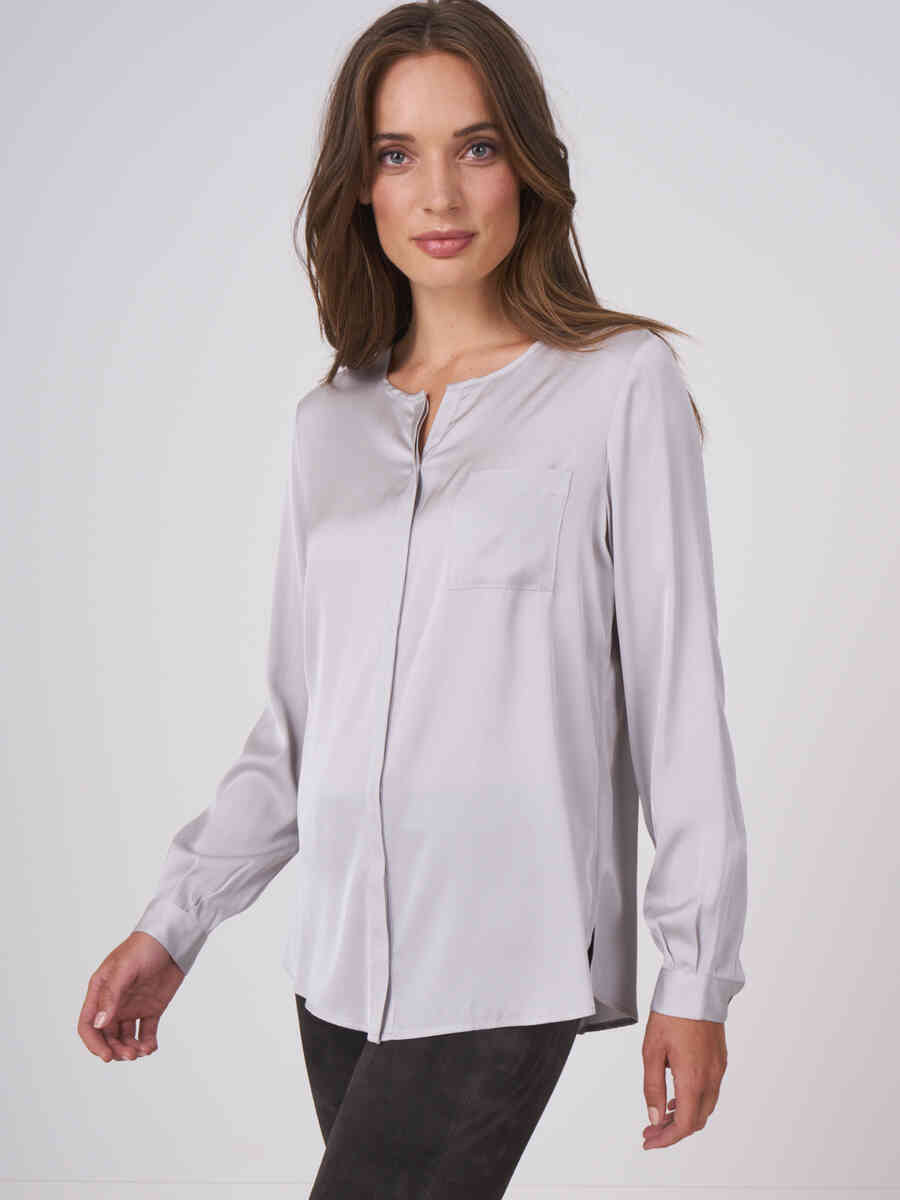 Split neck silk blouse
