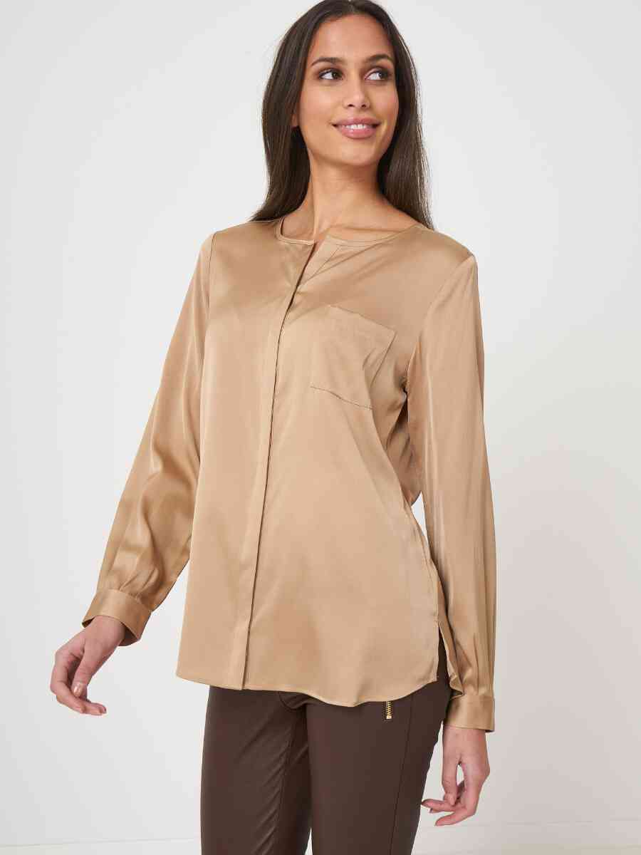 Split neck silk blouse image number 0