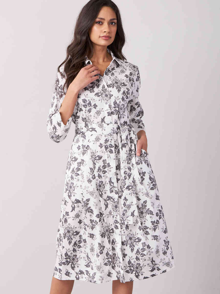 Floral shirt dress with pleats image number 0