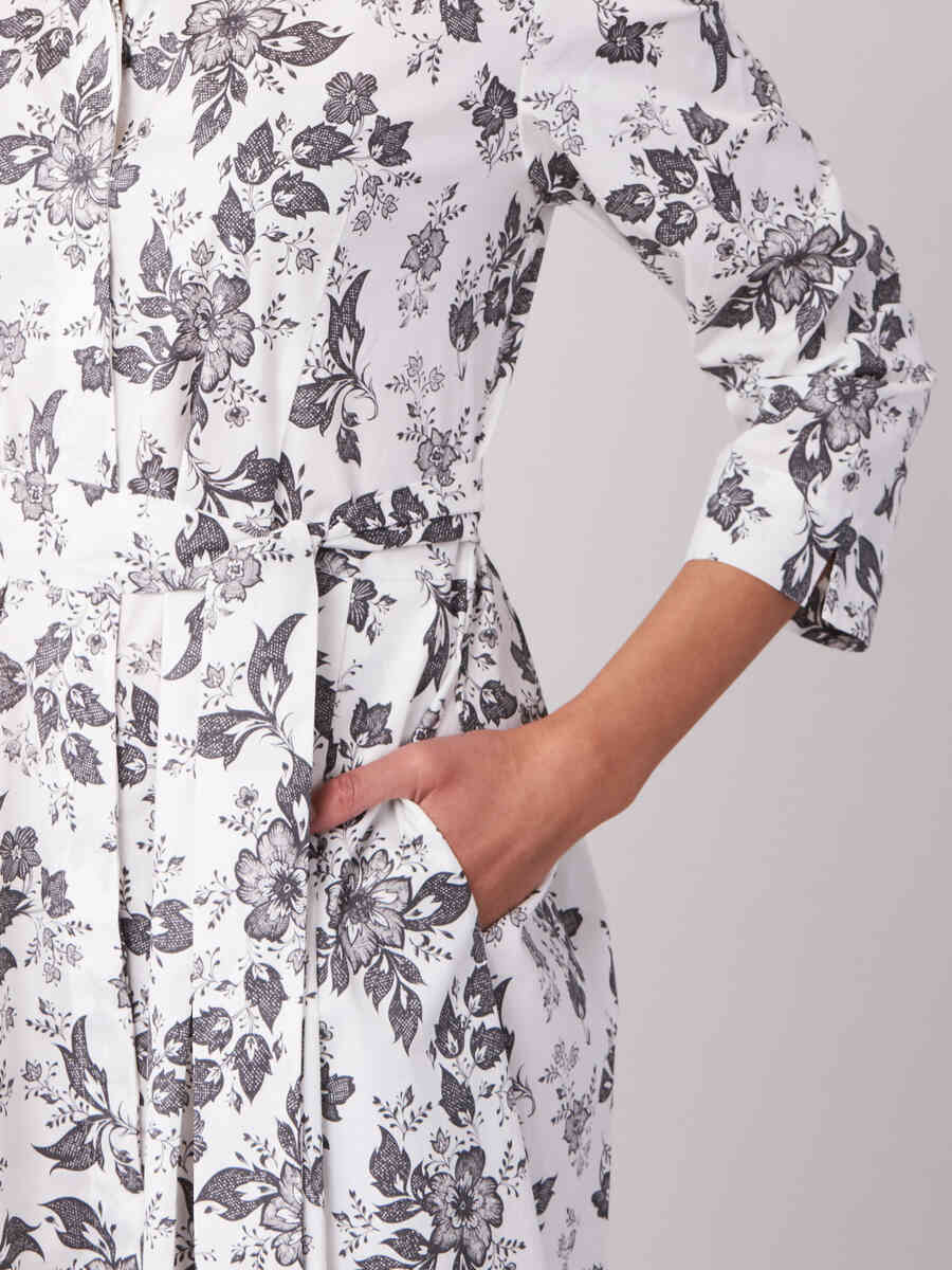 Floral shirt dress with pleats image number 1