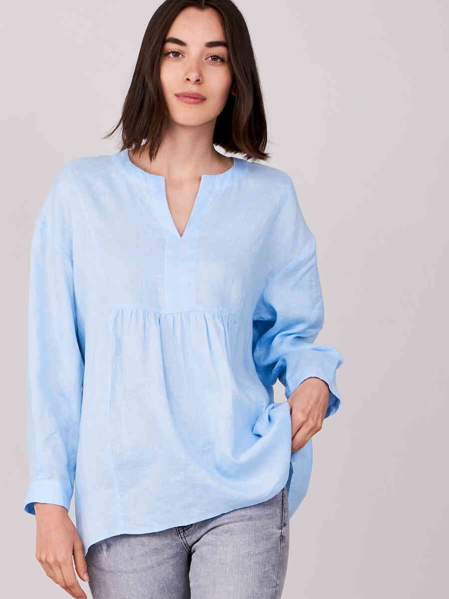 Linen blouse with slit neckline image number 4