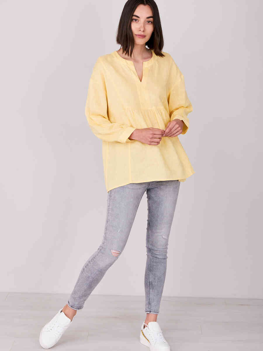 Linen blouse with slit neckline image number 11