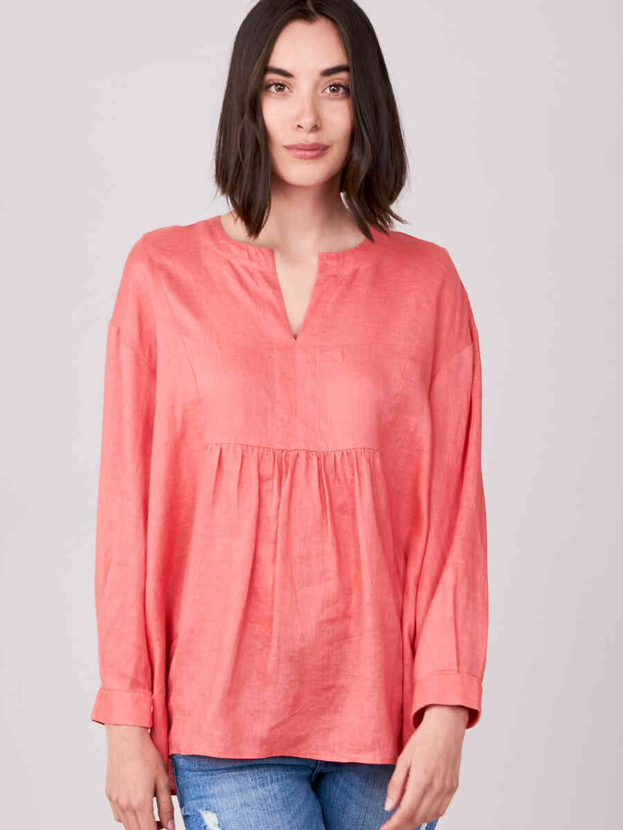 Linen blouse with slit neckline image number 12