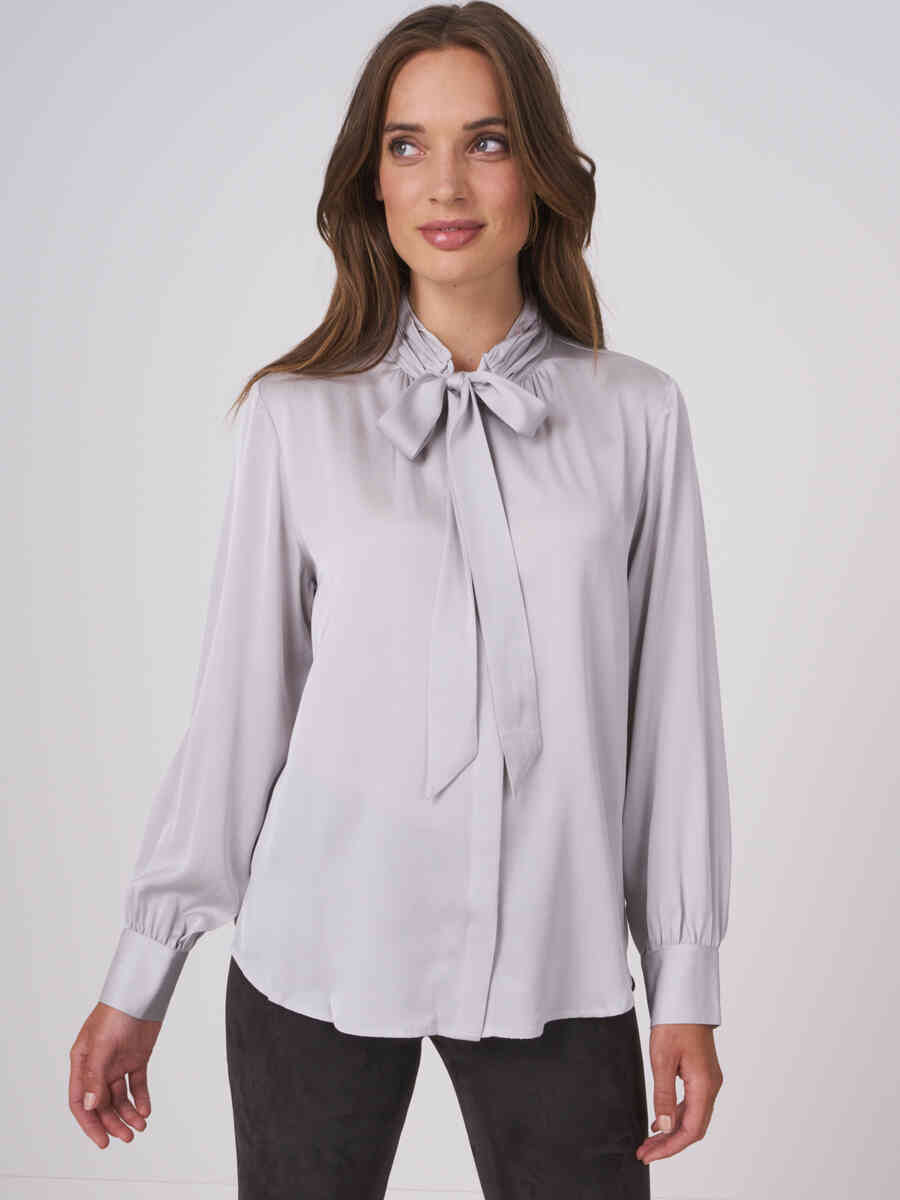 Silk tie neck blouse image number 4