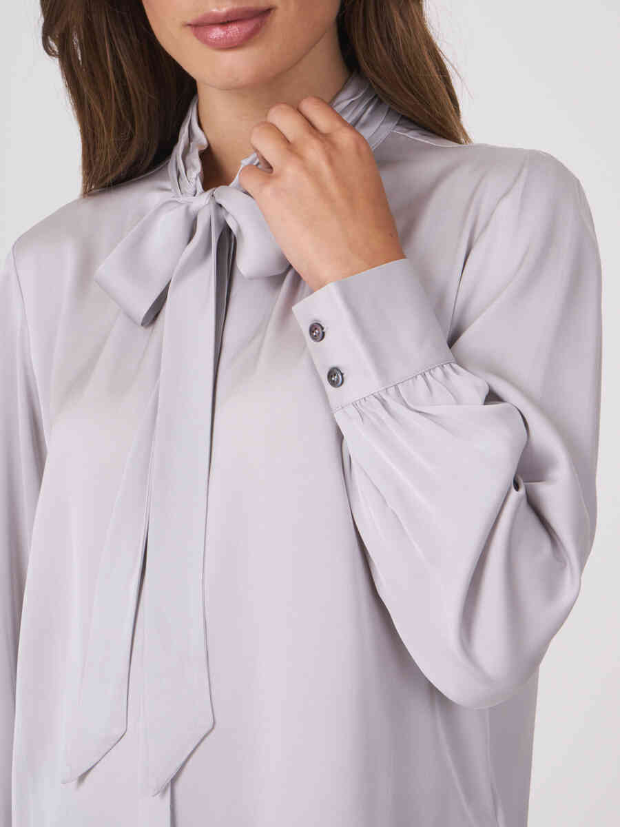 Silk tie neck blouse image number 6