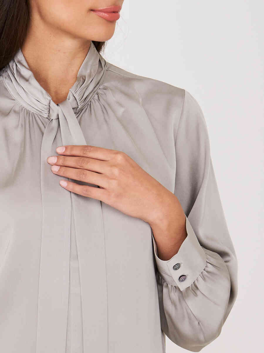Silk tie neck blouse image number 10