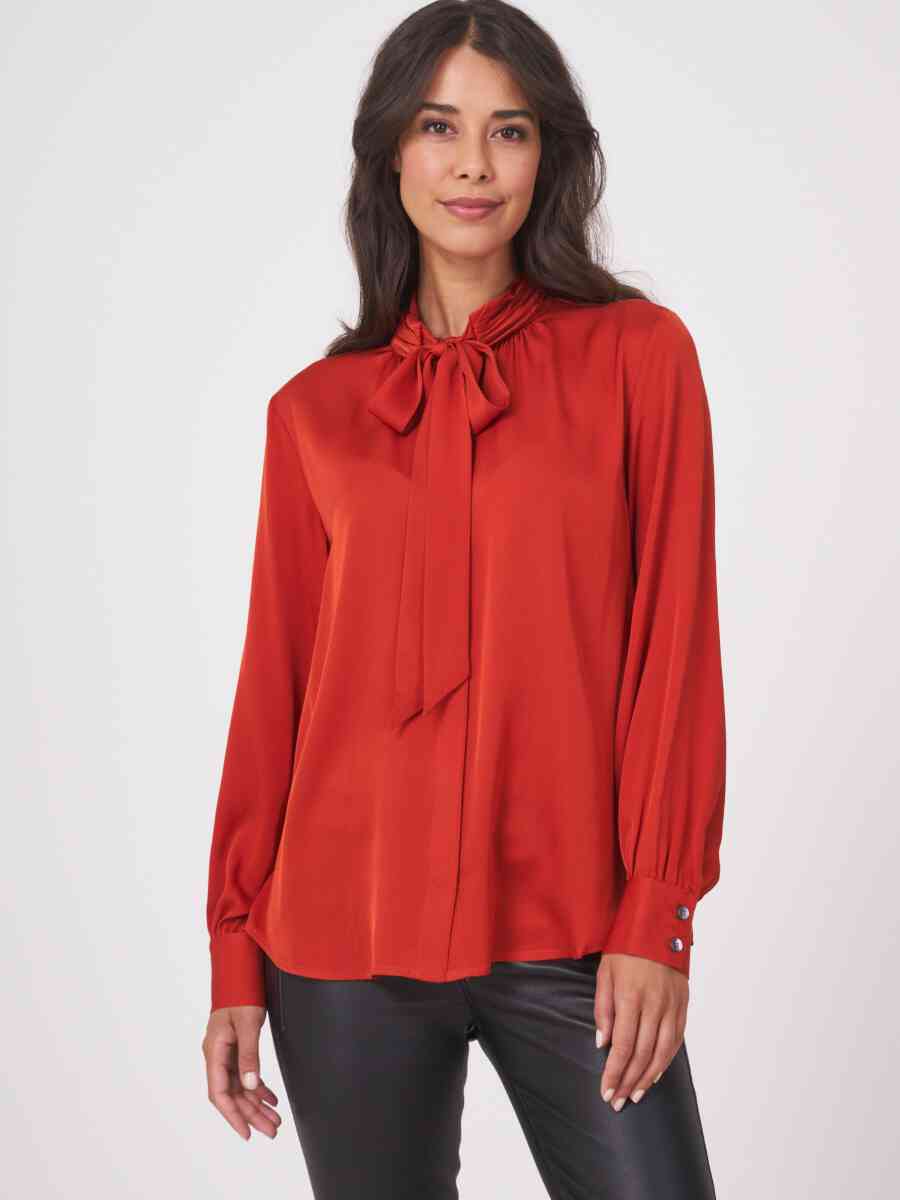Silk tie neck blouse image number 20