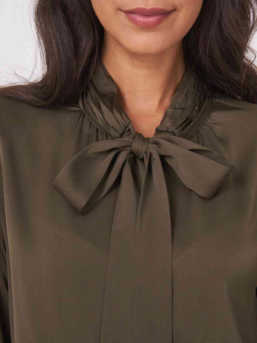 Silk tie neck blouse image number 26