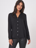 Silk blouse with slit round neckline image number 0