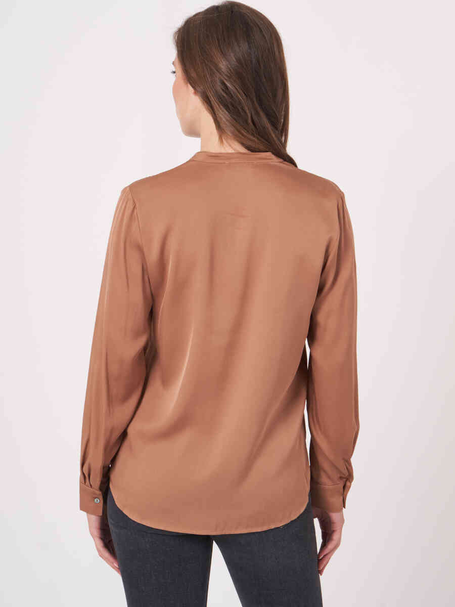 Silk blouse with slit round neckline image number 1