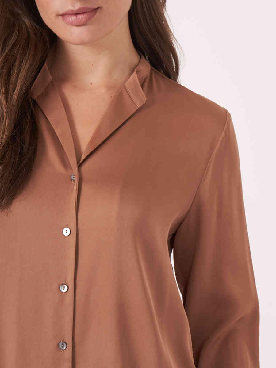 Silk blouse with slit round neckline image number 2