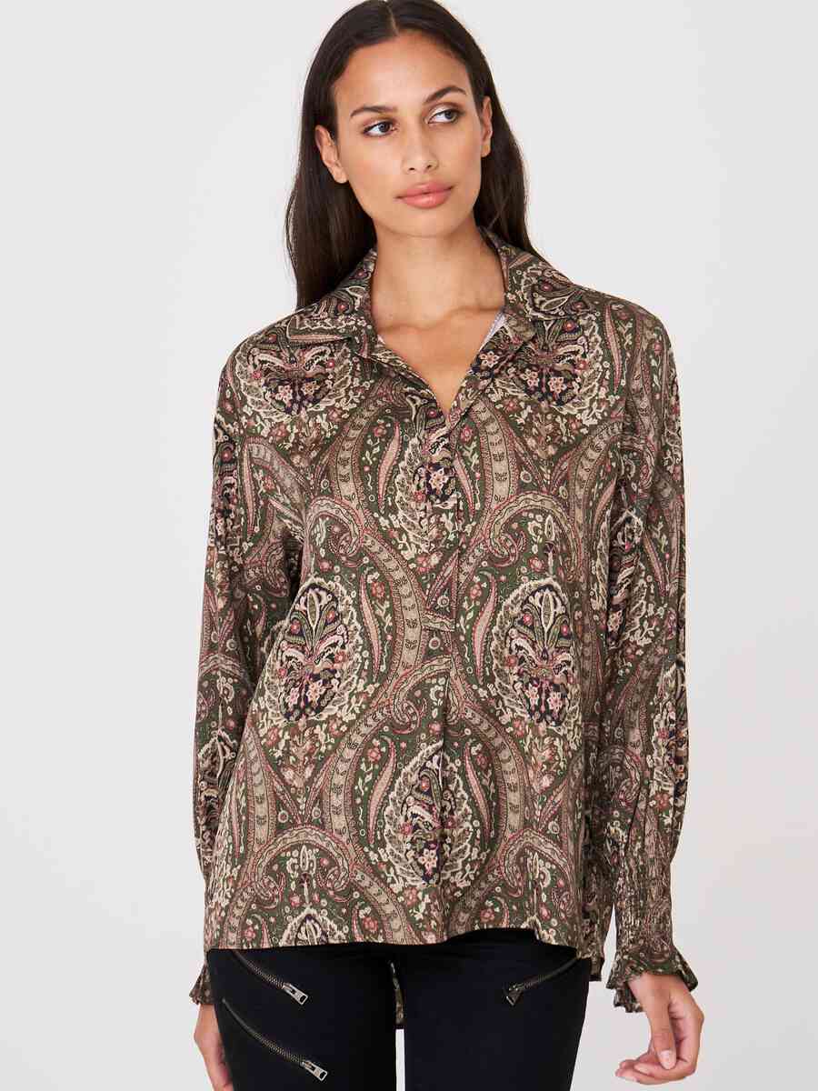 Silk paisley blouse with shirt collar image number 0