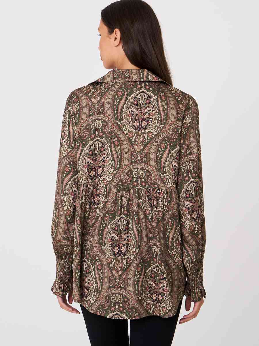 Silk paisley blouse with shirt collar image number 1