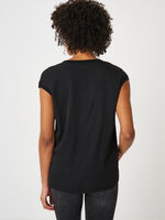 V-neck silk top with chest pocket and rib knit details image number 1