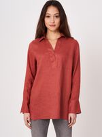 Basic pure linen blouse with open shirt collar image number 0