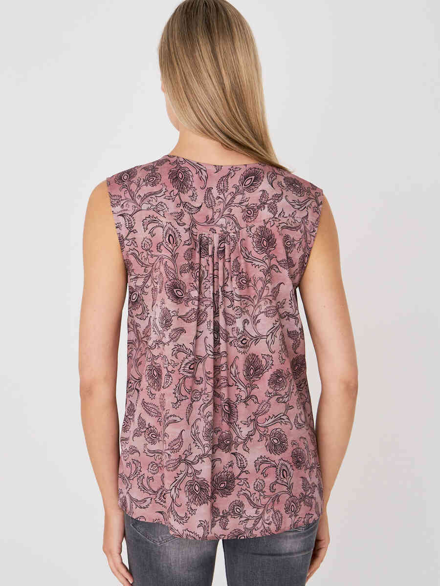 Stretch satin silk top with paisley leaves print image number 1