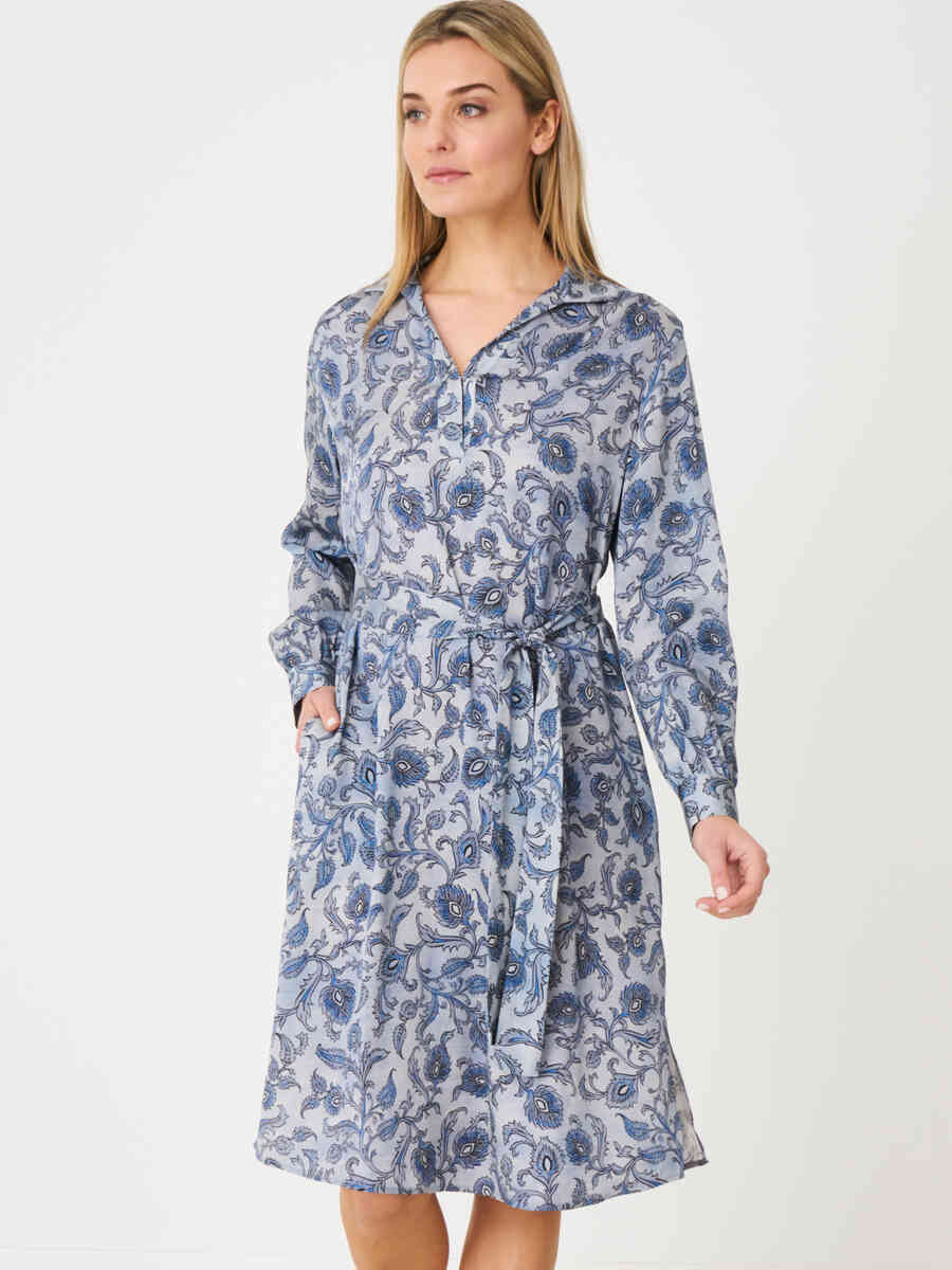 Long stretch satin silk dress with paisley leaves print