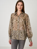 Blouse with long puff sleeves and paisley leaves print image number 0