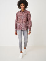 Blouse with long puff sleeves and paisley leaves print image number 3
