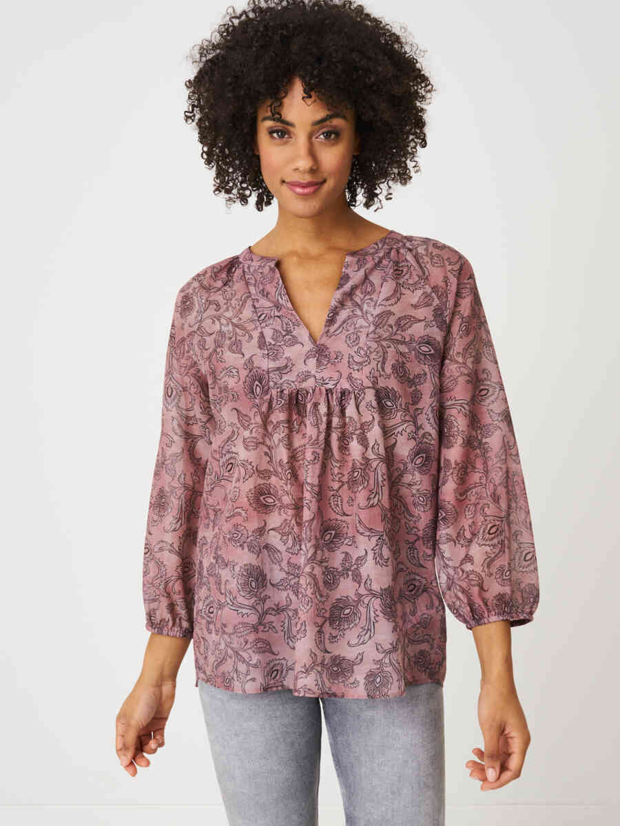 Blouse with 3/4 sleeves and paisley leaves print
