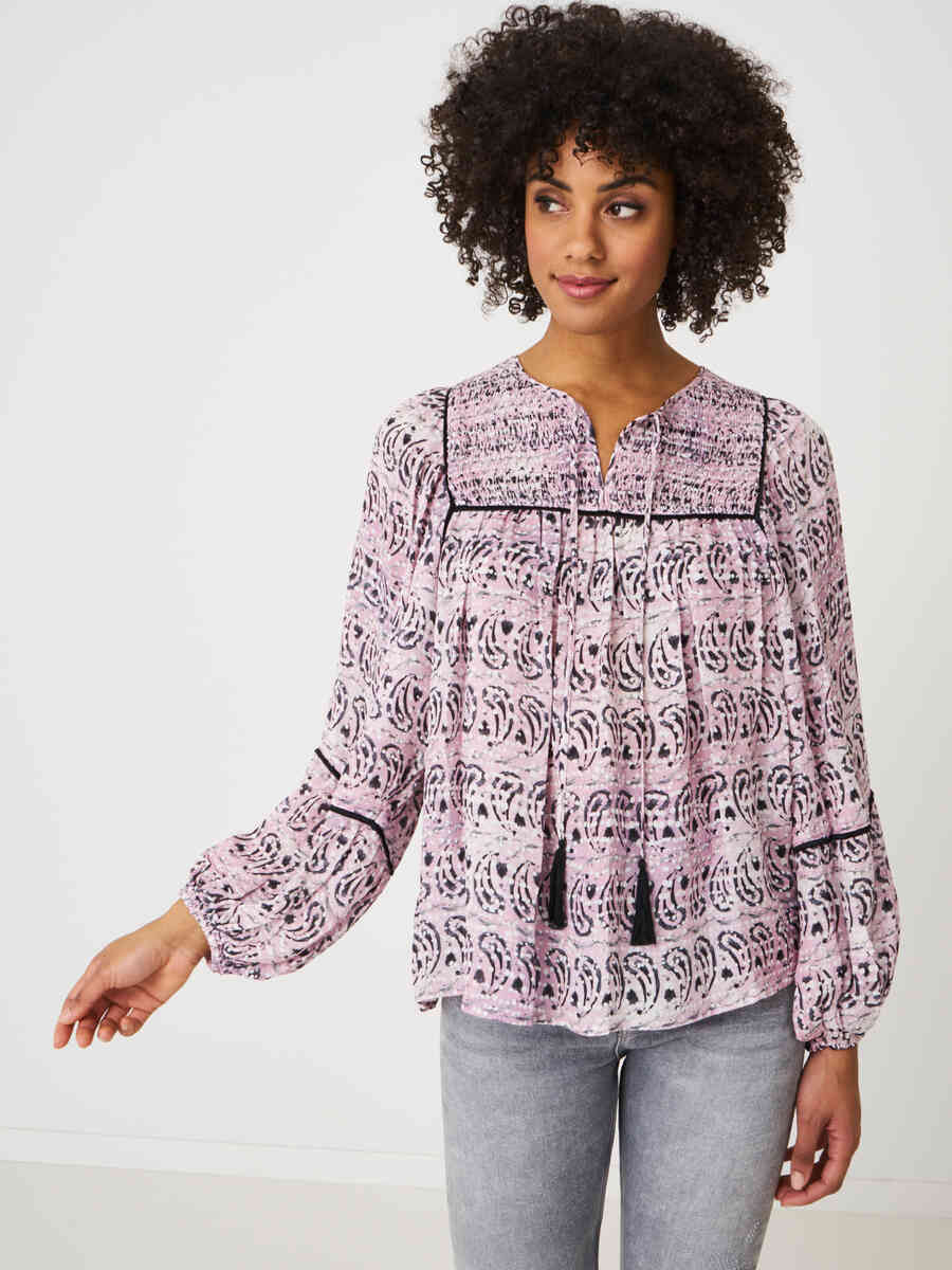 Pure chiffon silk blouse with batik paisley print