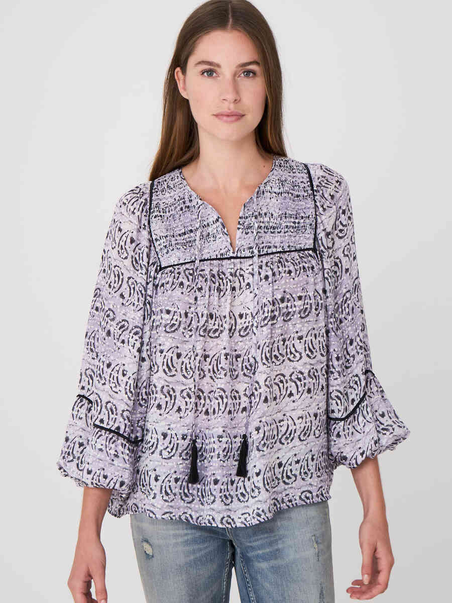 Pure chiffon silk blouse with batik paisley print