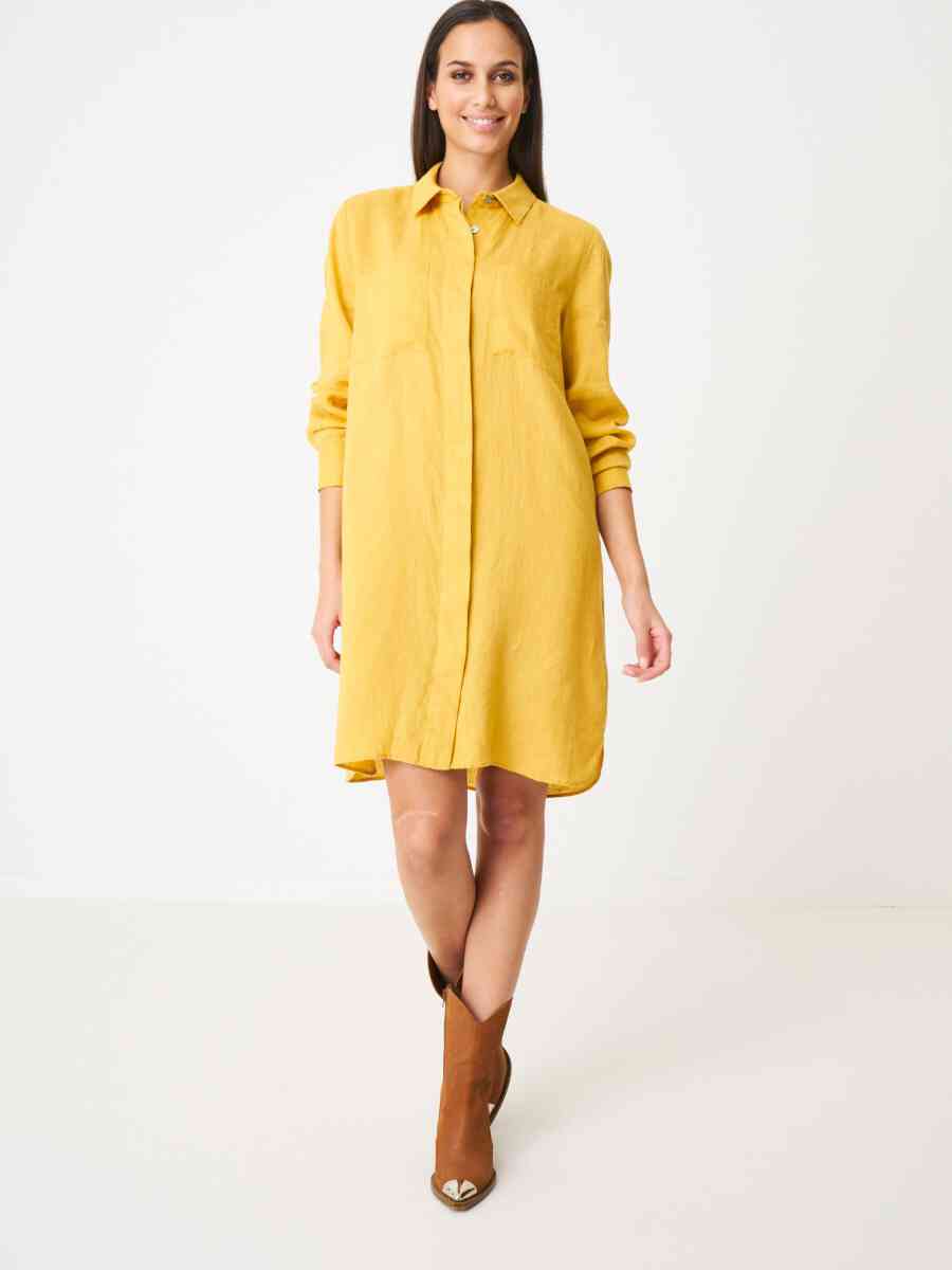 Linen shirt dress with chest pockets image number 0
