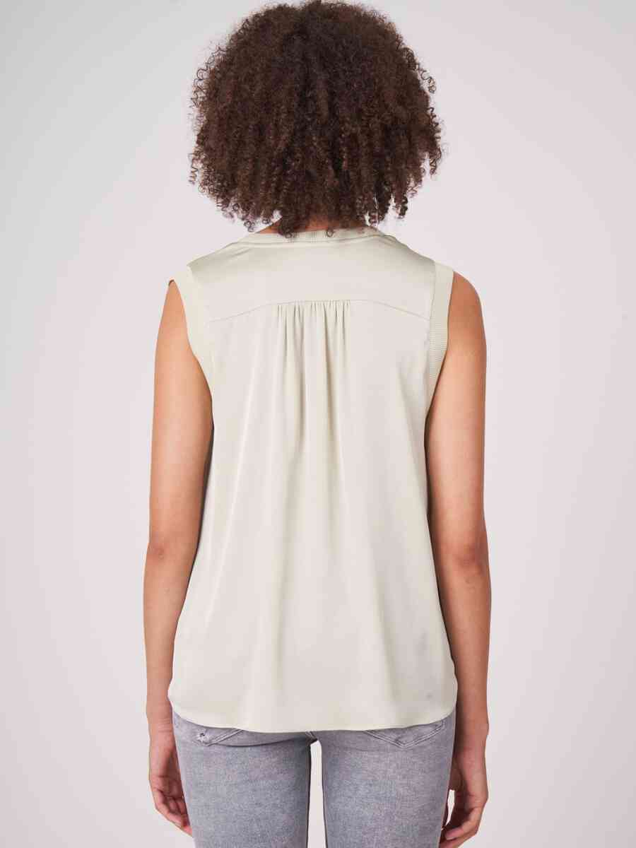 Silk top with rib knit trim image number 1