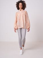 Lightweight silk blend printed blouse with puff sleeves image number 3