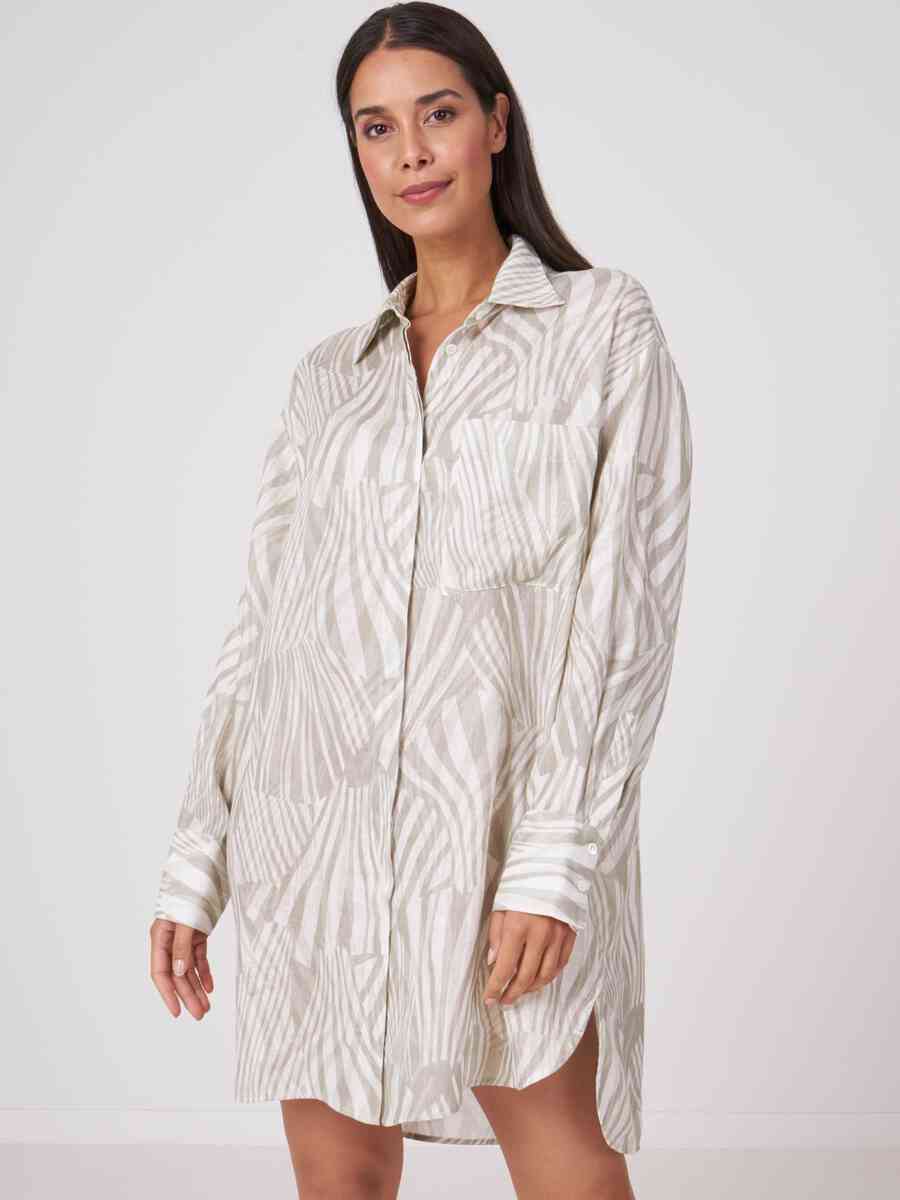 Linen shirt dress with wave print