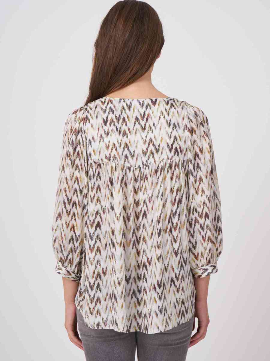 Silk puff sleeve blouse with herringbone print in watercolor image number 1