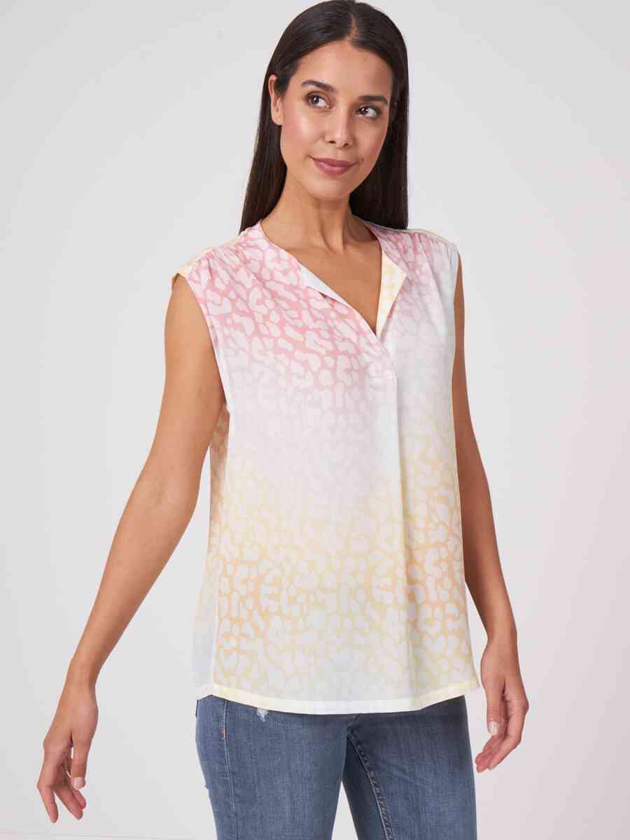 Silk top with leopard print in color gradient