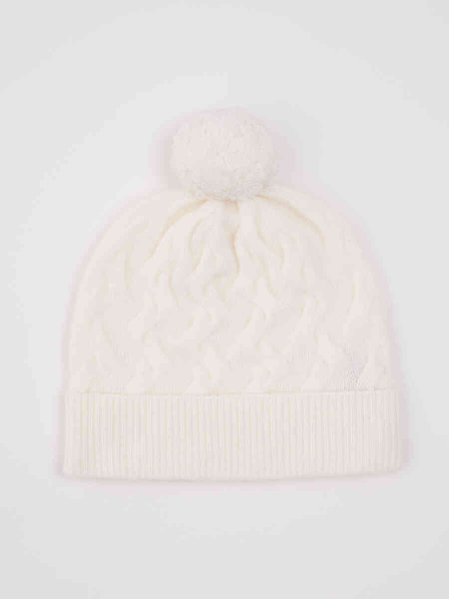 Cashmere knitted hat with pom pom image number 0