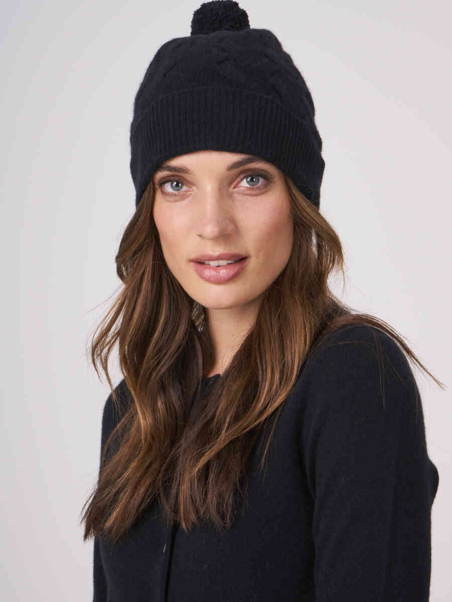 Cashmere knitted hat with pom pom image number 4