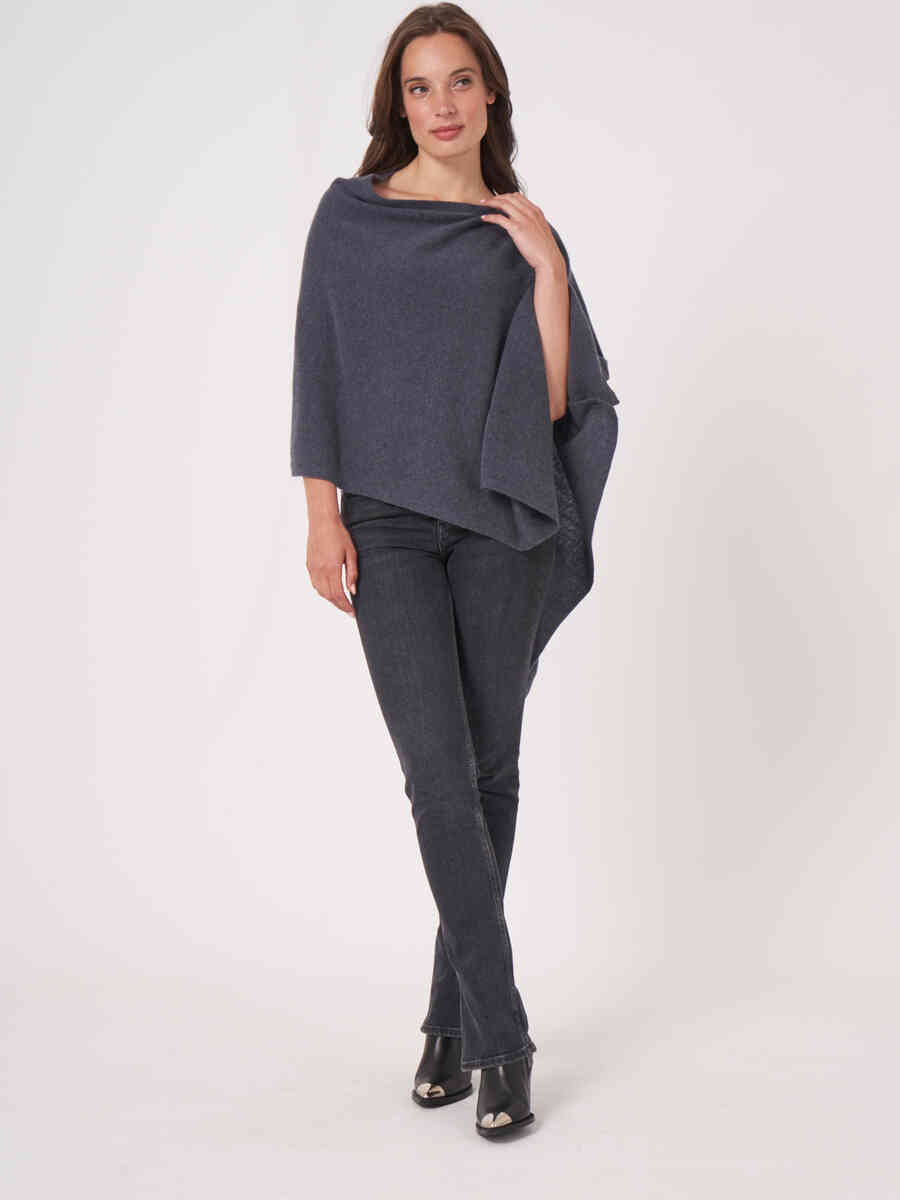 Asymmetric poncho with button placket image number 9