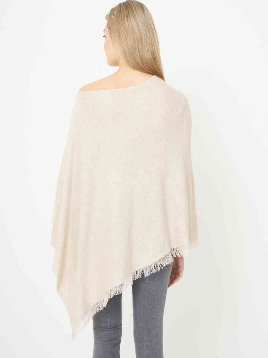 Cotton blend poncho with fine fringes image number 1