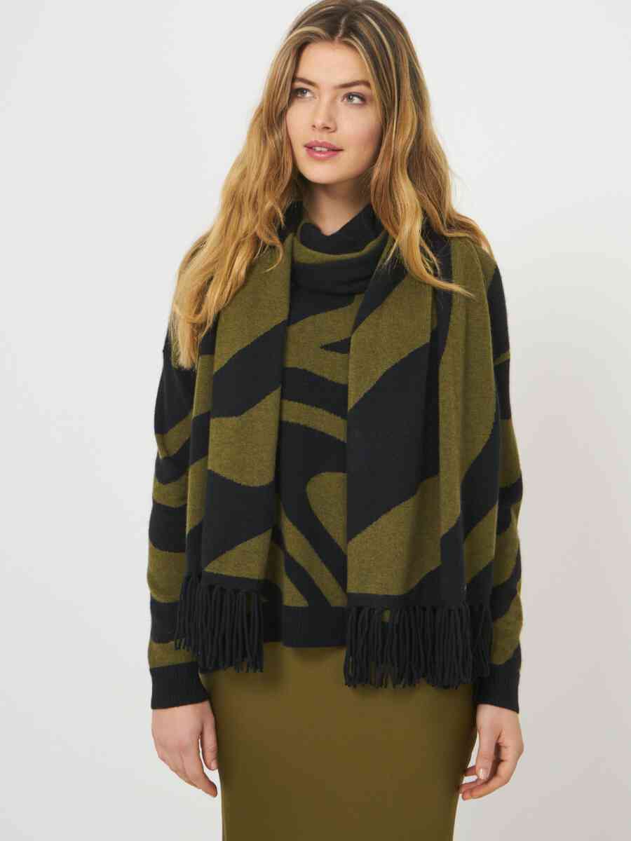 Intarsia knit cashmere blend scarf with fringes image number 0