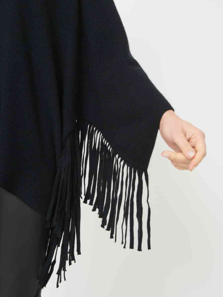 Cashmere blend cape with long fringes image number 2