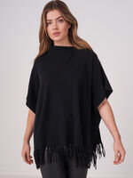 Cashmere blend poncho with long fringes image number 0
