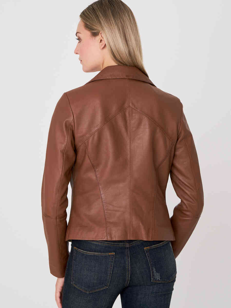 Women's leather biker jacket image number 1