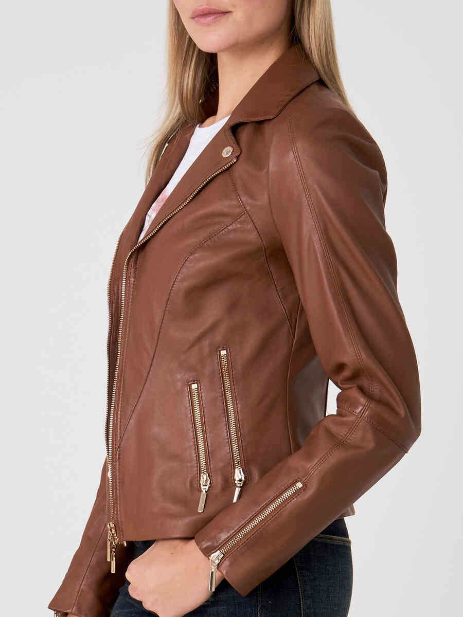 Women's leather biker jacket image number 2