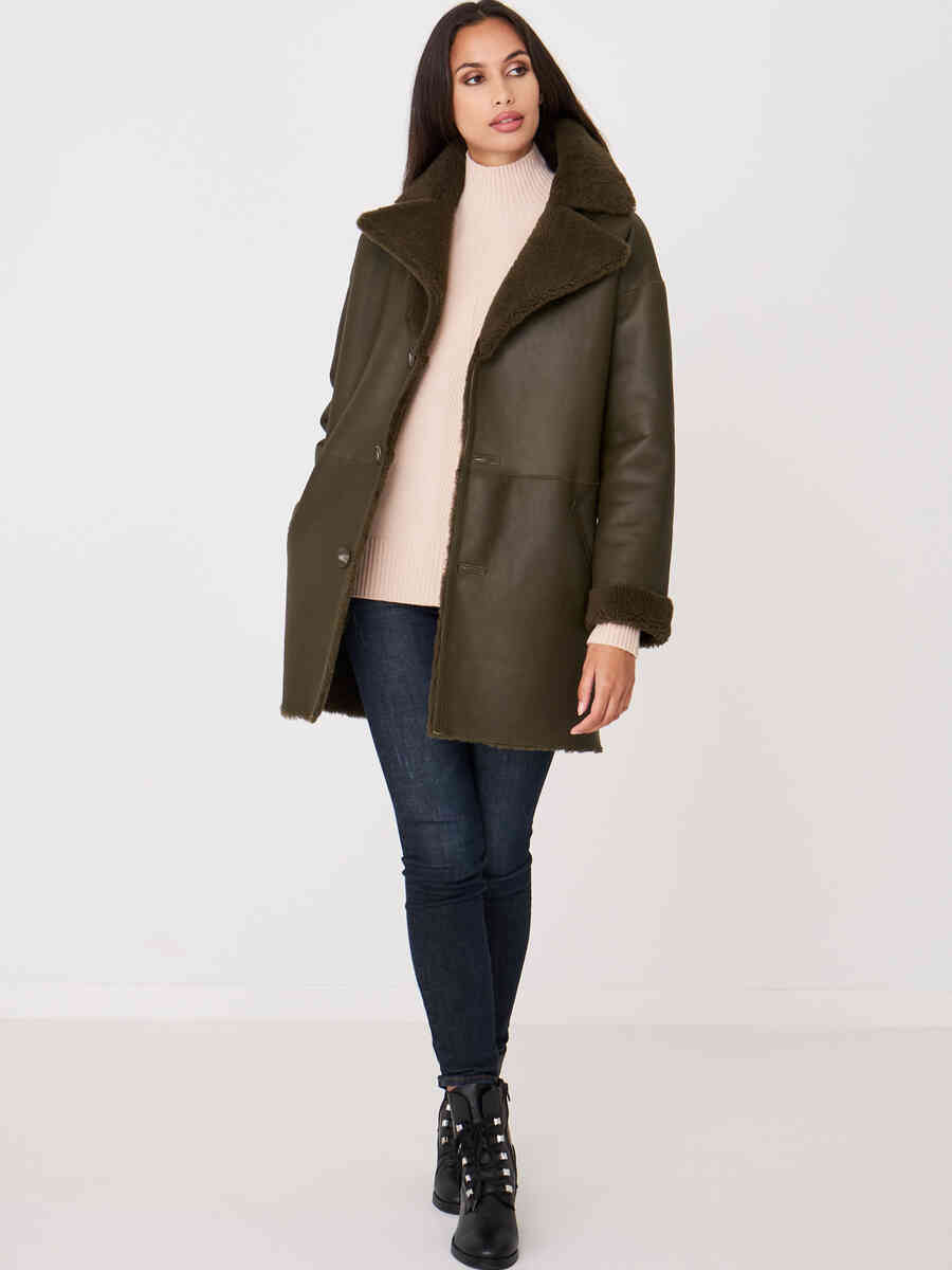 Shearling leather reversible coat image number 3